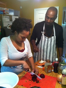 Dana Smith of Spiritual Essence Yoga Chopping Beets